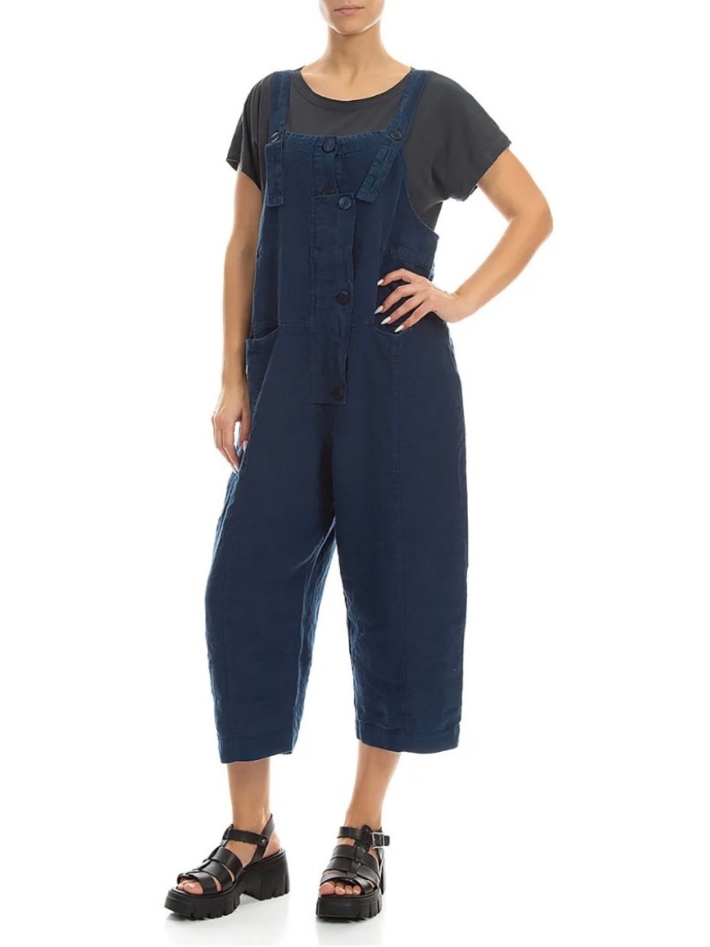 EUC Grizas Washed Blue Linen Button-Front Overalls/Jumpsuit (L)